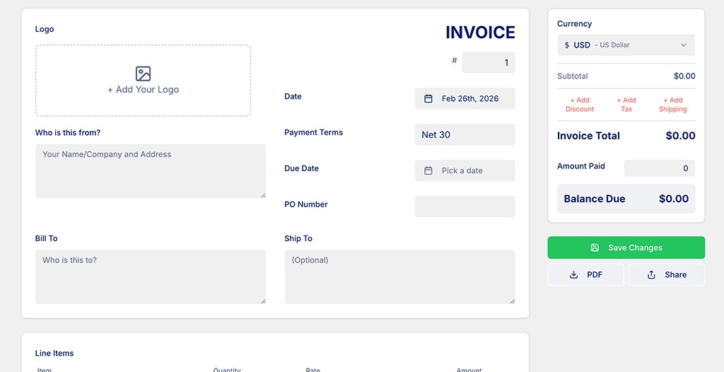 my invoice creator app view
